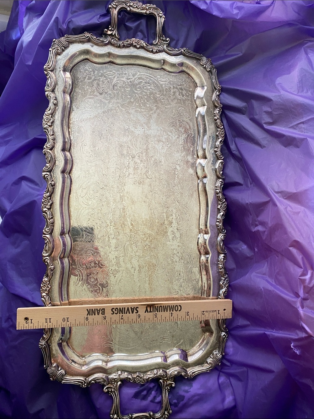 Ornate Silver Vanity Tray with Handles - Decorative Home Bath Accent - Picture 2 of 7